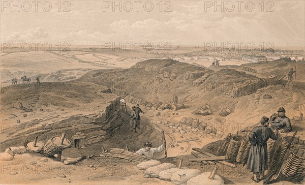 'Ditch of the Malakoff, Battery Gervais, and Rear of Redan', 1856. Artist: Thomas Picken.