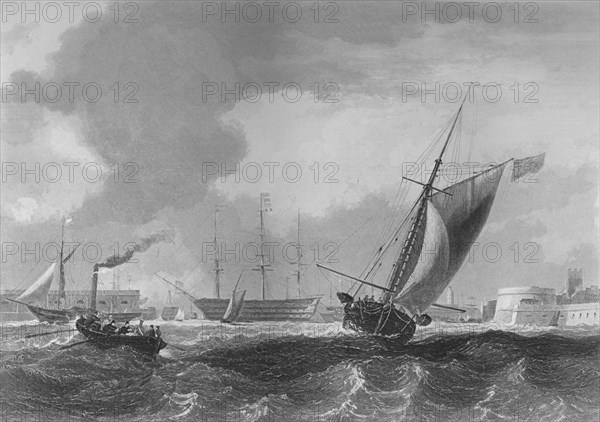 'Entrance to Portsmouth Harbour', 1859. Artist: Edward Francis Finden.