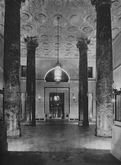 View looking towards the entrance - Banking Room, New York Trust Company, New York, 1922. Artist: Unknown.