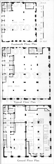 Floor plans, Johns-Manville Building, New York City, 1924. Artist: Unknown.