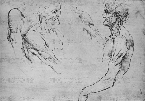 'Two Studies of the Upper Part of an Old Man and Two Studies of Arms', c1480 (1945). Artist: Leonardo da Vinci.