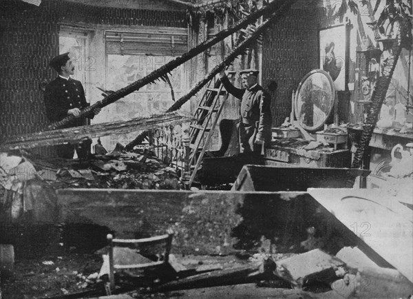 'The interior of one of the wrecked houses in Southend', 1915. Artist: Unknown.