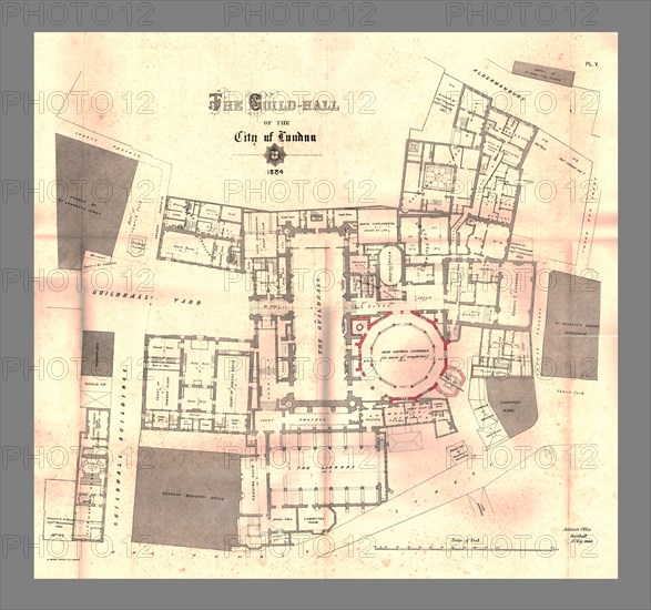 The Guild-Hall of the City of London, Plan, 1884, (1886). Artist: Unknown.