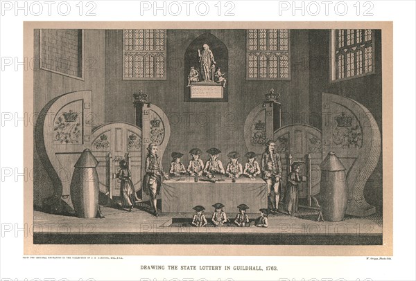 Drawing the State Lottery, 1763, (1886). Artist: Unknown.