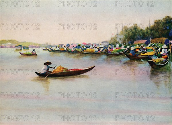 'The River Market, Bangkok', 1913. Artist: Edwin Norbury.