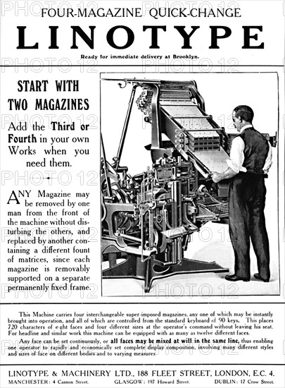 'Linotype & Machinery Ltd. advert', 1919. Artist: Unknown.