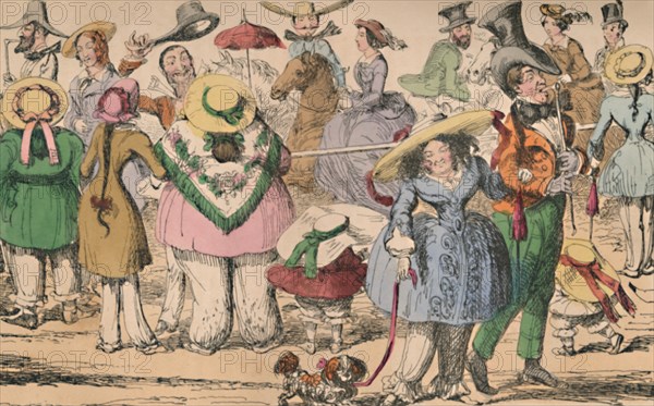 'Cruikshank's Exhibition of Bloomers in Hyde Park, 1852', c1870. Artist: George Cruikshank.