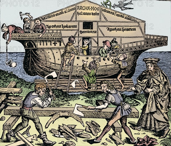 The Building of the Ark Superintended by Noah, (1493), 1903. Artist: Unknown.