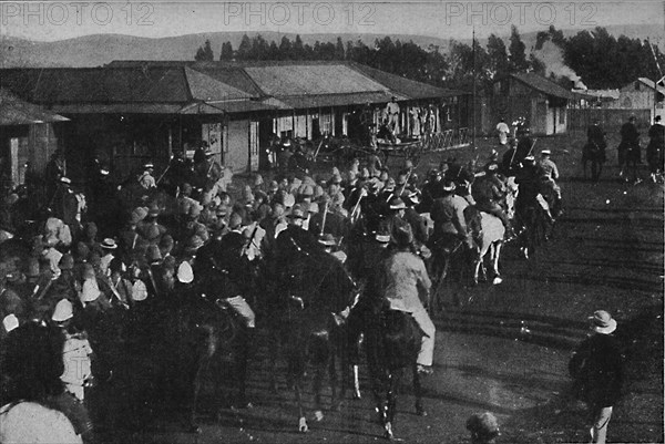 British prisoners of war during the Boer War being transported in Pretoria, 1900. Artist: Unknown.