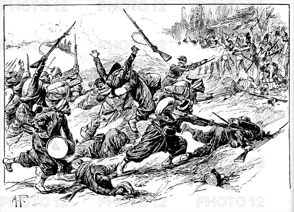 Rushing With Horrid Yells They Seized The Hill, 1902. Artist: AP.