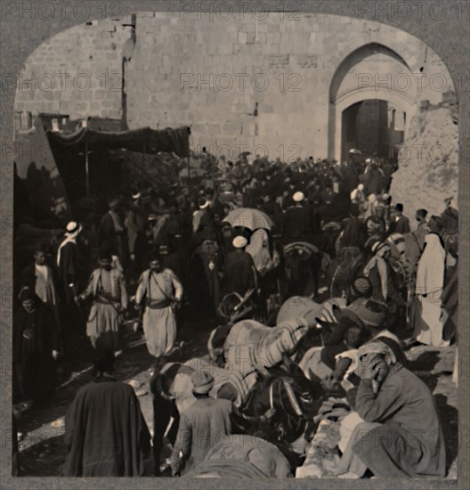 'Traffic by St. Stephen's Gate, Jerusalem', c1900. Artist: Unknown.