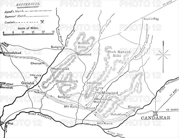 'Plan of General Burrows' March to the Helmund (July 4-29, 1880)', c1880. Artist: Unknown.