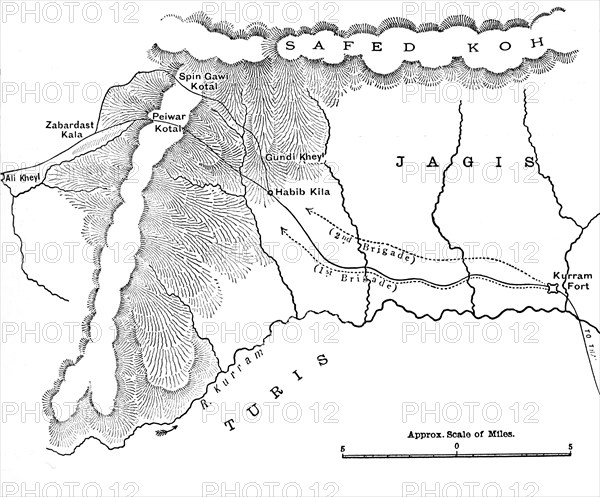 'Map Showing March of General Roberts to Peiwar Kotal (Nov. 28 to Dec. 1, 1878)', c1880. Artist: Unknown.