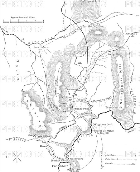 'Plan of the Marches near Isandhlwana between Jan. 12th and 22nd, 1879', c1880. Artist: Unknown.