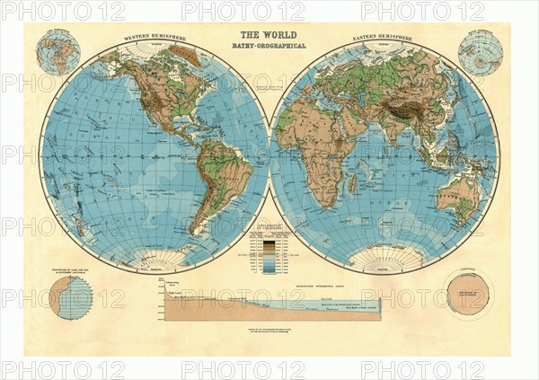 Bathy-Orographical Map of the World, c1920s. Artist: Unknown.