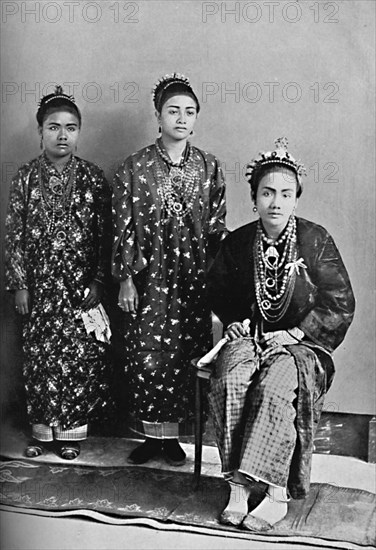 Three ladies of the royal family of Perak, Malay Peninsula, 1902 ...