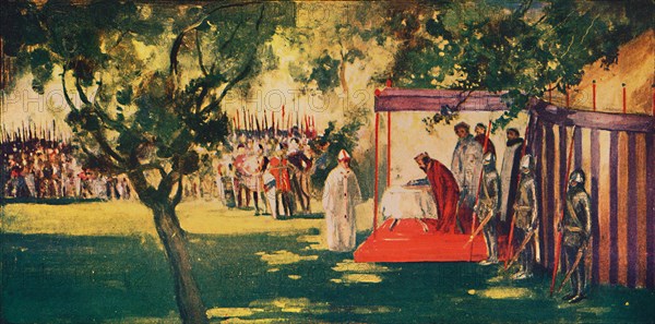 'King John signing Magna Charta at Runnydale', 1912. Artist: Unknown.