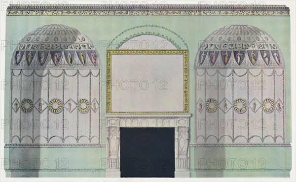 'Chimney-piece planked by alcoves; interior composition', c18th century. Artist: James Wyatt.