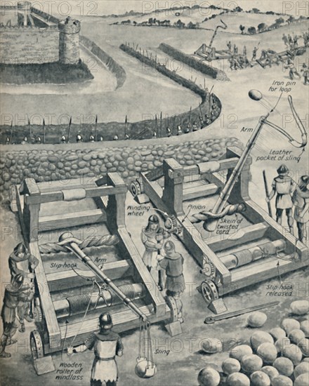 'Bombarding a Fort in Saxon Times', c1934. Artist: Unknown.