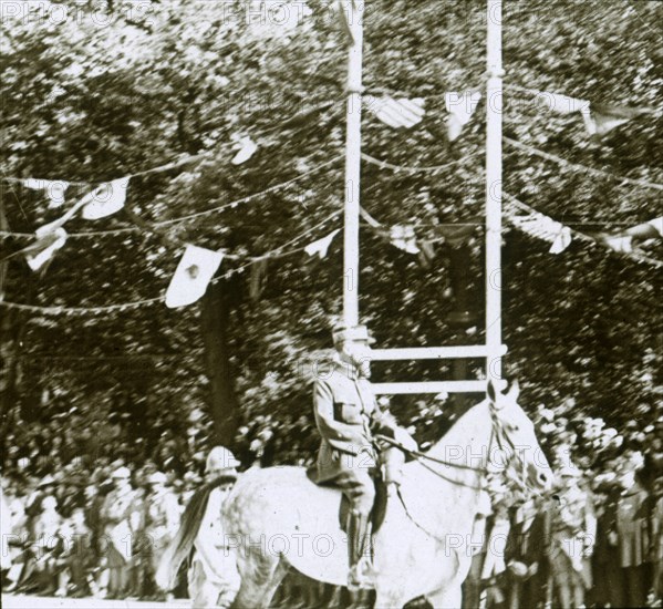 General Henri Gouraud at a victory parade, c1918.  Artist: Unknown.