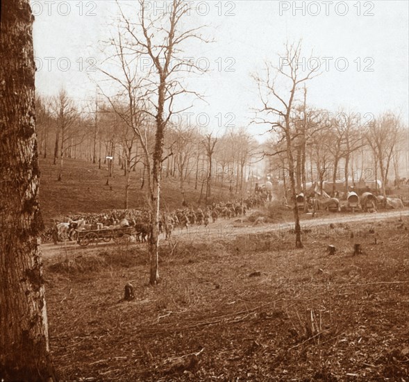 Column of troops, Genicourt, northern France, c1914-c1918. Artist: Unknown.