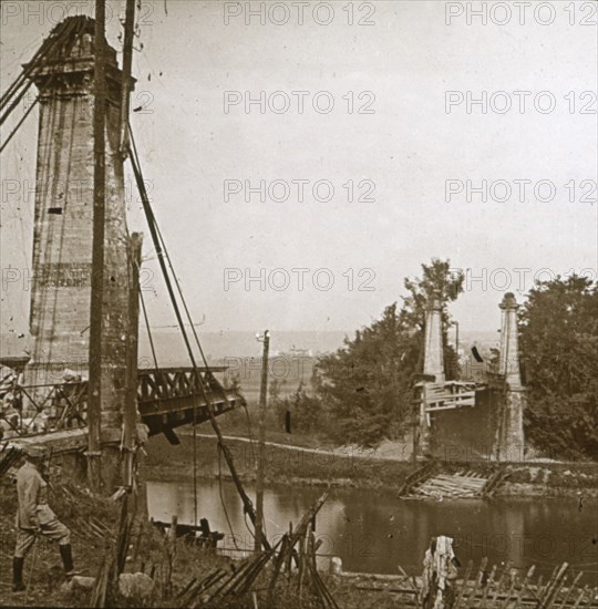 Damaged bridge, Dormans, northern France, c1914-c1918. Artist: Unknown.