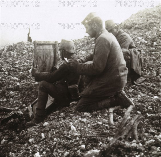 German signallers outside the Fortress of Vaux, Verdun, northern France, c1914-c1918. Artist: Unknown.