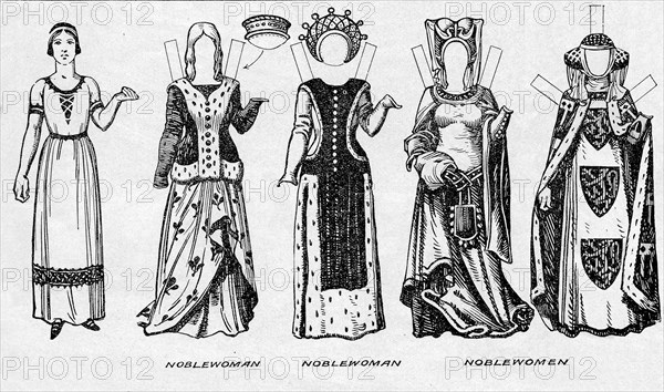 'The Gallery of Costume: Dresses Worn in the Last Years of Edward III's Reign', c1934. Artist: Unknown.