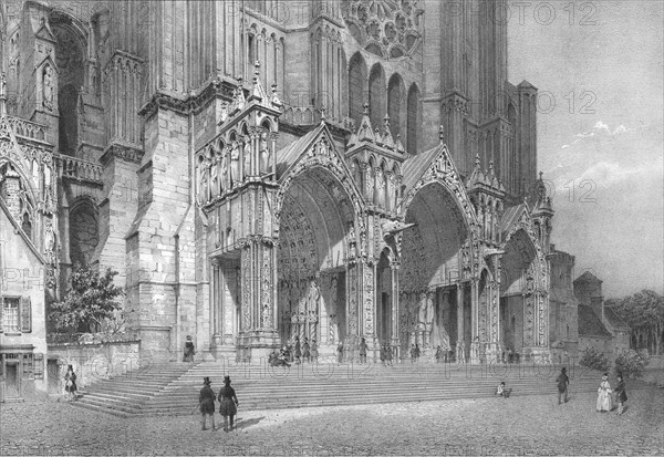 Chartres Cathedral, northern France, c1830s. Artists: Jean Jacottet, Philippe Benoist.