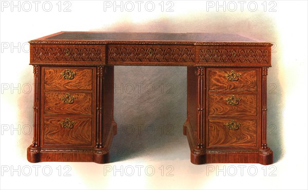 Mahogany writing table, 1906. Artist: Shirley Slocombe.