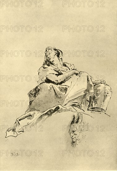 'Young Woman sitting, holding a Jug by her side', mid 18th century, (1928). Artist: Giovanni Battista Tiepolo.