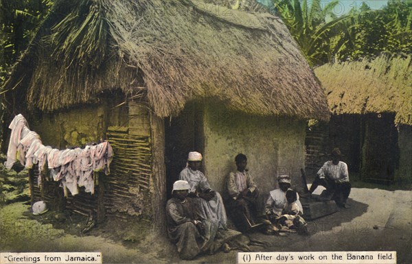 Greetings from Jamaica. (1) After day's work on the Banana field', early 20th century. Creator: Unknown.