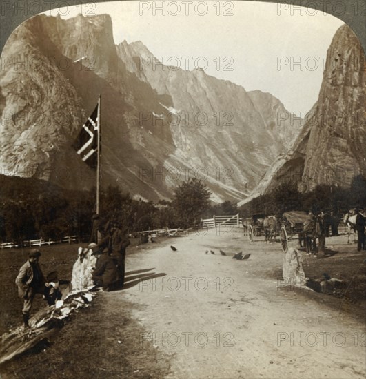 'Ragged range of the Troldtinder or Witch Pinnacles from valley road, Horgheim, Norway', c1905.  Creator: Unknown.