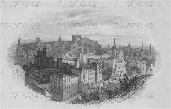 'Edinburgh (From the Calton Hill)', early-mid 19th century.  Creator: William Home Lizars.