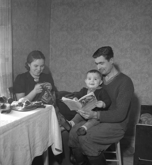 Immigrant family of farm workers from Estonia in Sweden, 1946. Artist: Otto Ohm