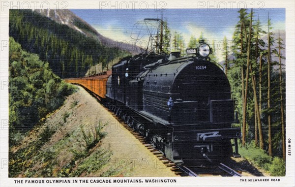 The 'Famous Olympian' travelling through the Cascade Mountains, Washington, USA, 1940. Artist: Unknown