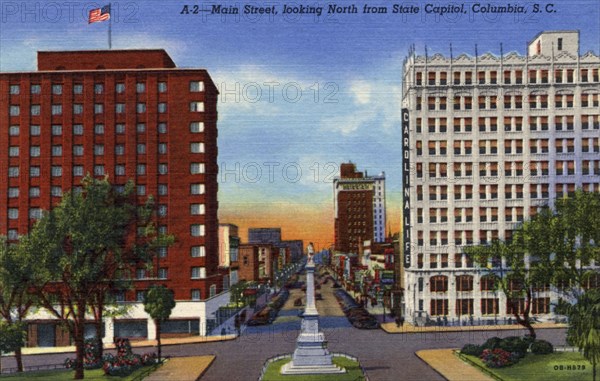 Main Street, looking north, Columbia, South Carolina, USA, 1940. Artist: Unknown