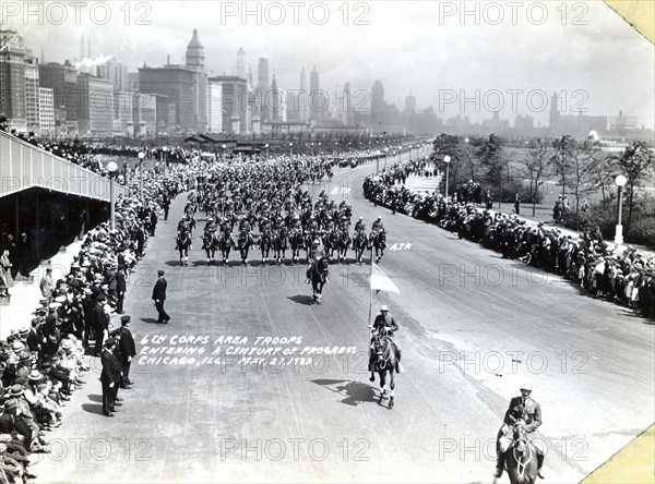 US Army troops of the 6th Corps Area parading at the Chicago World's Fair, Illinois, USA, 1933. Artist: Unknown