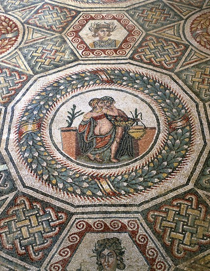 Mosaic in the Roman Villa of Casale, near Piazza Armerina, Sicily, Italy.