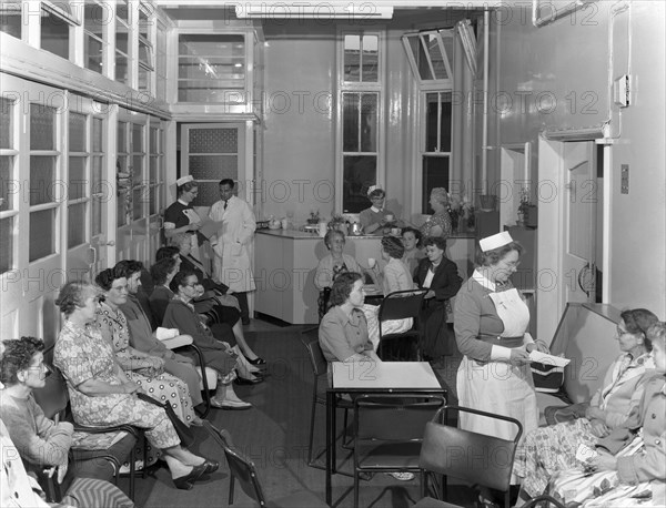 Outpatients awaiting treatement at the Montague Hospital, Mexborough, South Yorkshire, 1959. Artist: Michael Walters