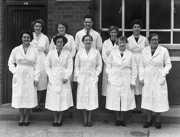 Staff from Schonhut's butchery factory, Rawmarsh, South Yorkshire, 1955. Artist: Michael Walters