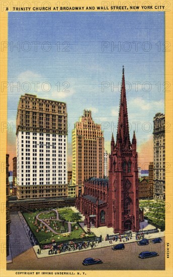 Trinity Church at Broadway and Wall Street, New York City, New York, USA, 1933. Artist: Unknown