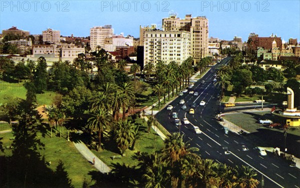 Lafayette Park and Wilshire Boulevard, Los Angeles, California, USA, 1953. Artist: Unknown