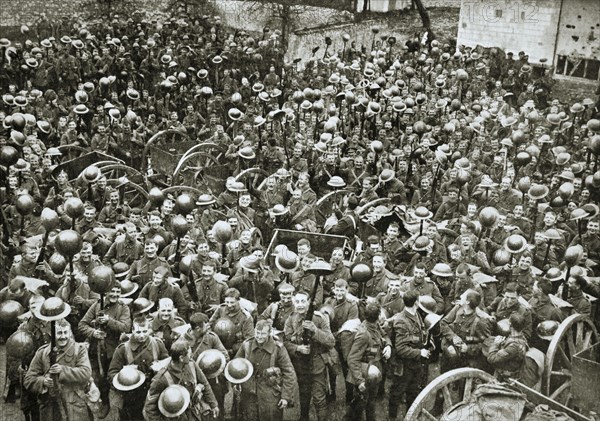 'The Loyal North Lancashire Regiment parading for the trenches', France, World War I, 1916. Artist: Unknown