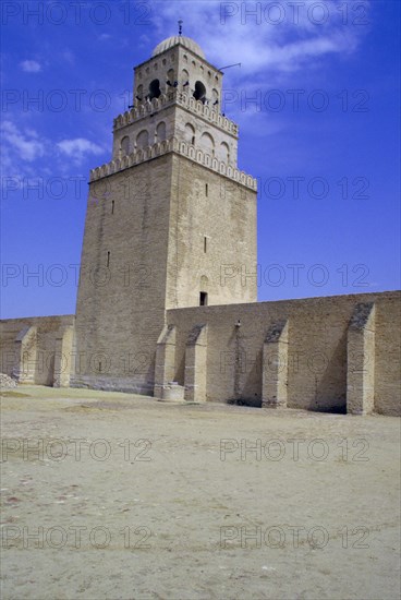 Minaret of the Great Mosque, Kairouan, Tunisia.