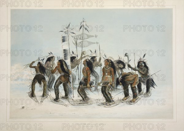 The Snow Shoe Dance, pub. 1845 (colour lithograph). Creator: George Catlin (1796 - 1872).