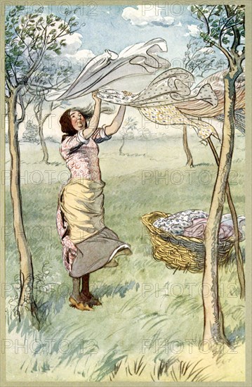 I wash, wring .. And do it all myself, from The Merry Wives of Windsor, pub. 1910. Creator: Hugh Thomson (1860 - 1920).