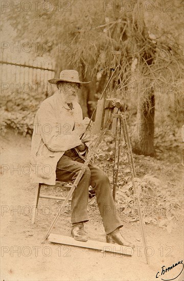 Yakov Polonsky, Russian poet, working at an easel, c1890. Artist: Sergei Dmitrievich Botkin