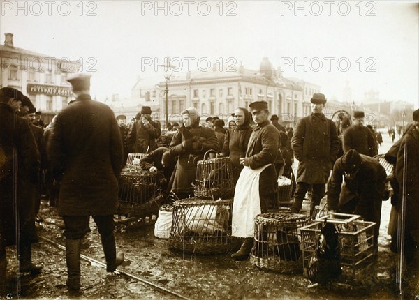 Bird market, Trubnaya Square, Moscow, Russia, 1908. Artist: Unknown