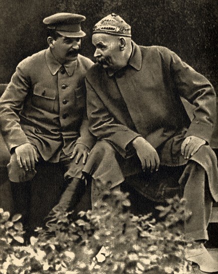 Soviet leader Joseph Stalin and author Maxim Gorky, Moscow, USSR, 1931.  Artist: Anon